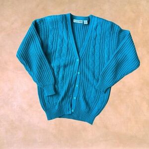 Cozy Teal Cable-Knit Button Cardigan by Pendleton